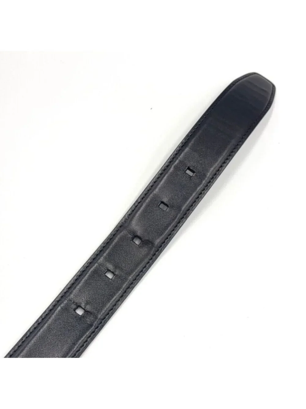 Bvlgari Square Buckle Leather Black Belt Silver